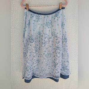 J Jill 100% Silk 2 Layer Floral Blue Skirt Cottagecore Women's Size 8